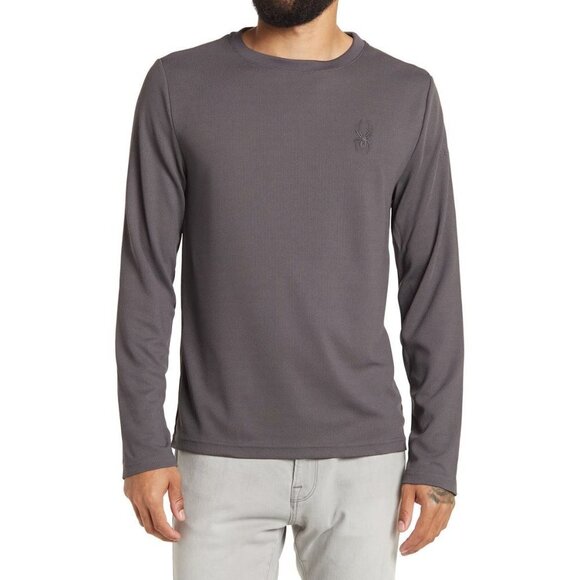 Spyder Mens Gray Crew Neck Waffle Knit Long Sleeve Thermal Tee Shirt Sz L New - Picture 1 of 8
